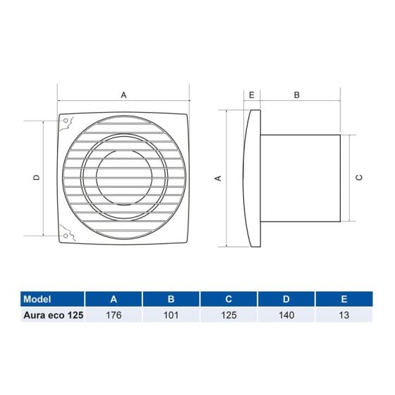 Airflow Aura Eco 125 T Bathroom Axial Fan - White