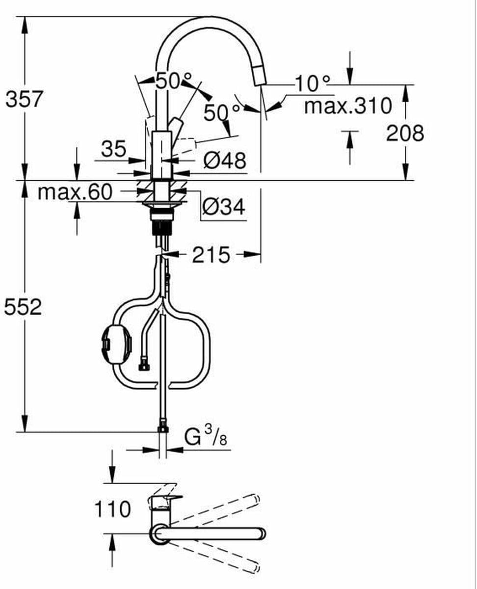 GROHE Start Edge QuickFix – 1 Lever Kitchen Sink Mixer Tap with Pull-Out Function