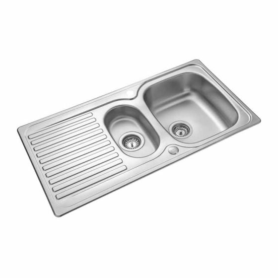 Leisure Sinks Linear 1.5 Bowl Recessed Kitchen Sink with Drainer
