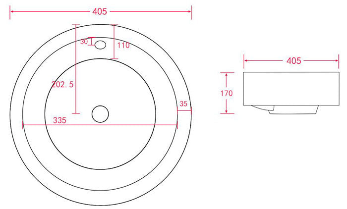 Sahara White Round Counter Top Basin - 405x405mm