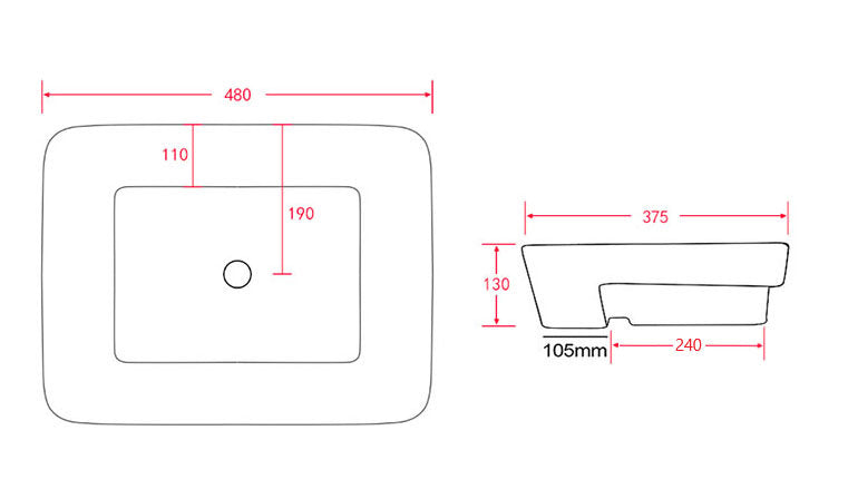 Salou White Semi Recessed Basin - 480x375mm