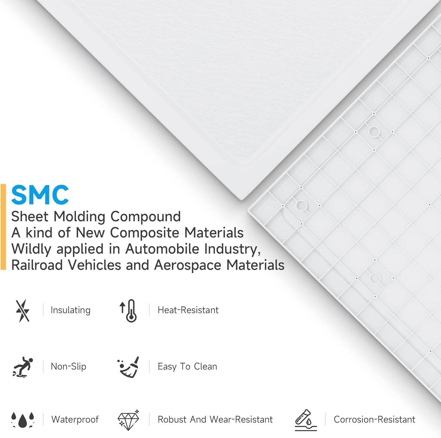 ELEGANT SMC While Rectangular Shower Base Tray (1200 x 800 x 40 mm)