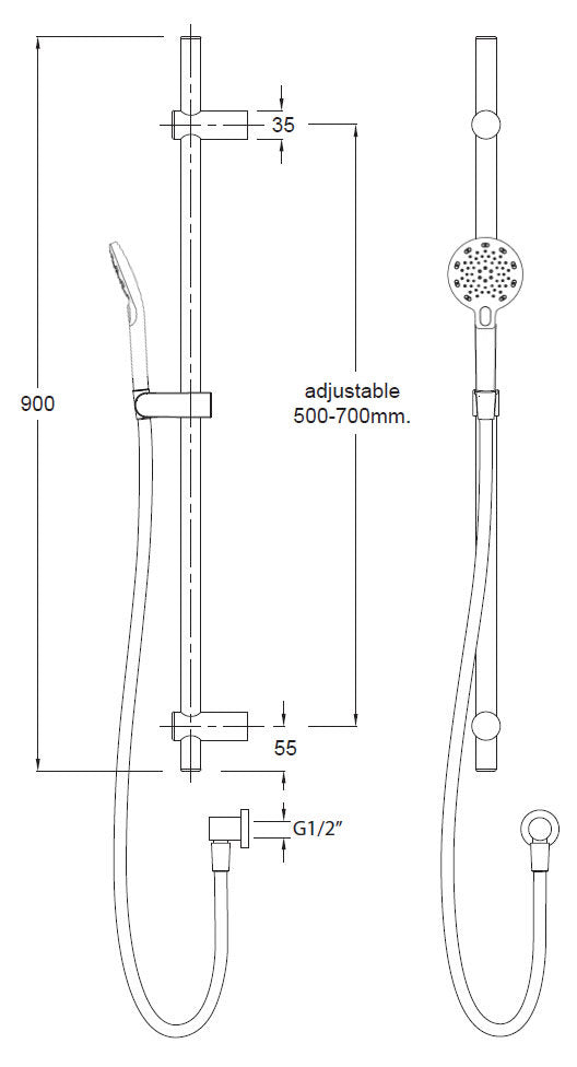 AQUAS X-Jet Turbo Slider Rail Kit with 3-Spray Handshower