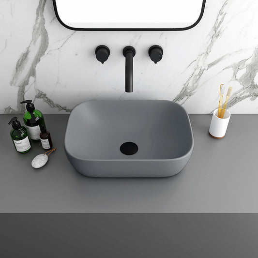 Arezzo Matt Grey Curved Rectangular Counter Top Basin - 465x325mm