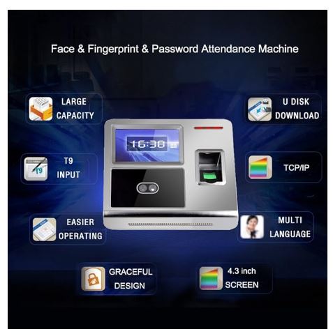 KKmoon Face Fingerprint Password Attendance Machine Employee Checking-in Payroll Recorder