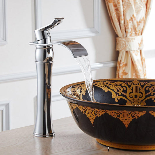 Fashion Modern Chrome Finish Bathroom Tall Basin Faucet Waterfall Sink Mixer Tap