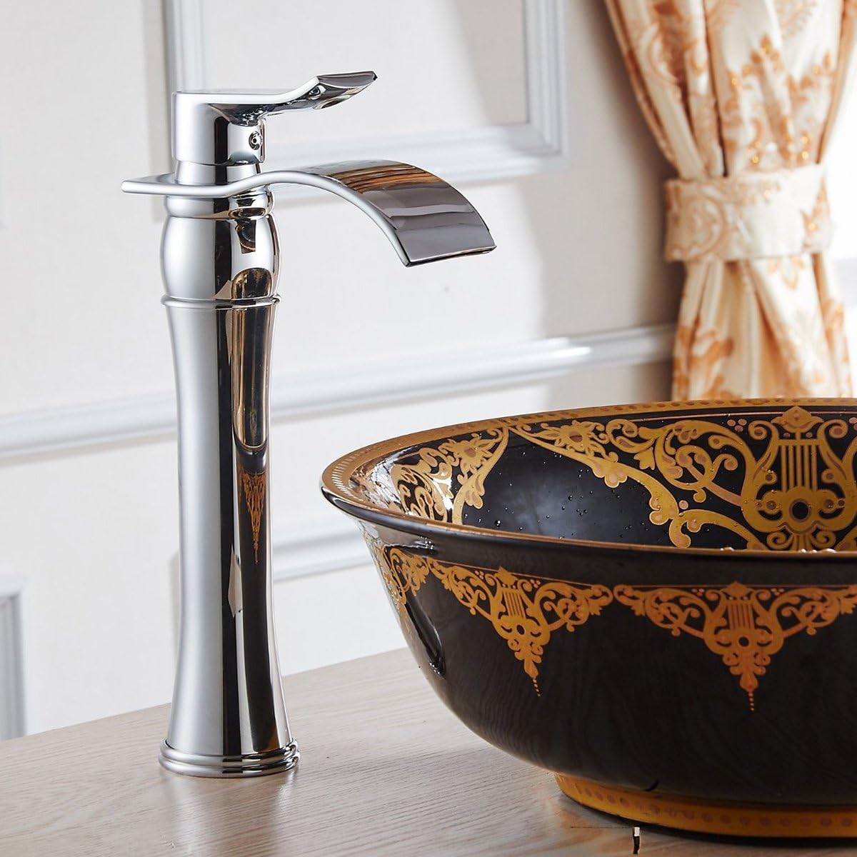 Fashion Modern Chrome Finish Bathroom Tall Basin Faucet Waterfall Sink Mixer Tap