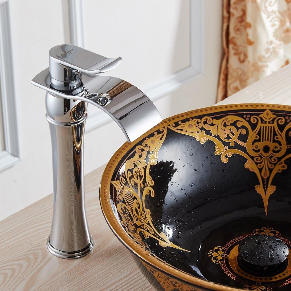 Fashion Modern Chrome Finish Bathroom Tall Basin Faucet Waterfall Sink Mixer Tap