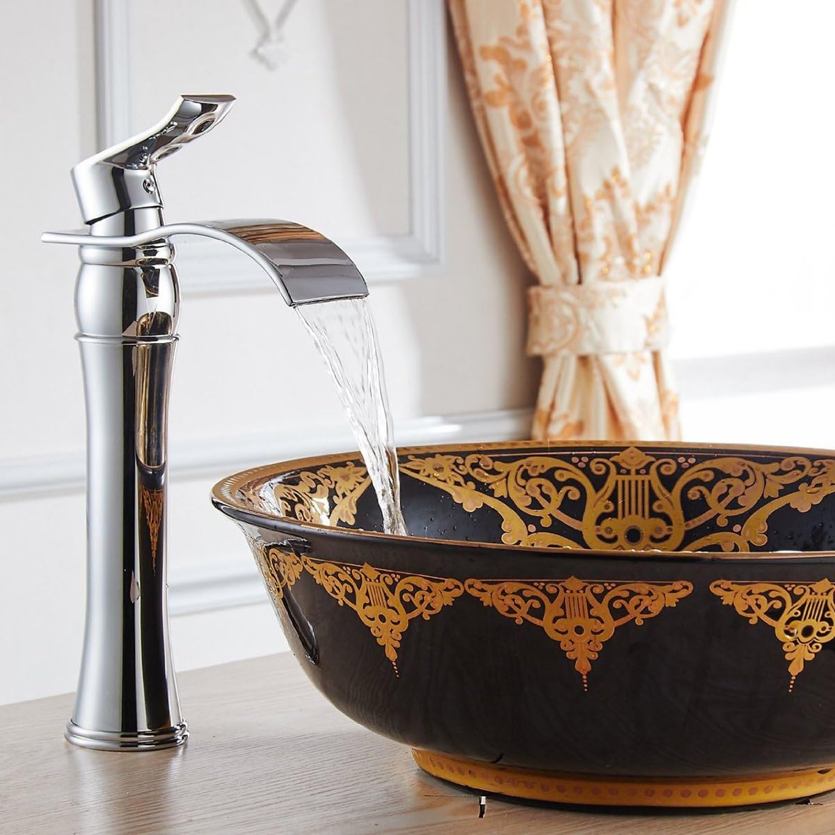 Fashion Modern Chrome Finish Bathroom Tall Basin Faucet Waterfall Sink Mixer Tap