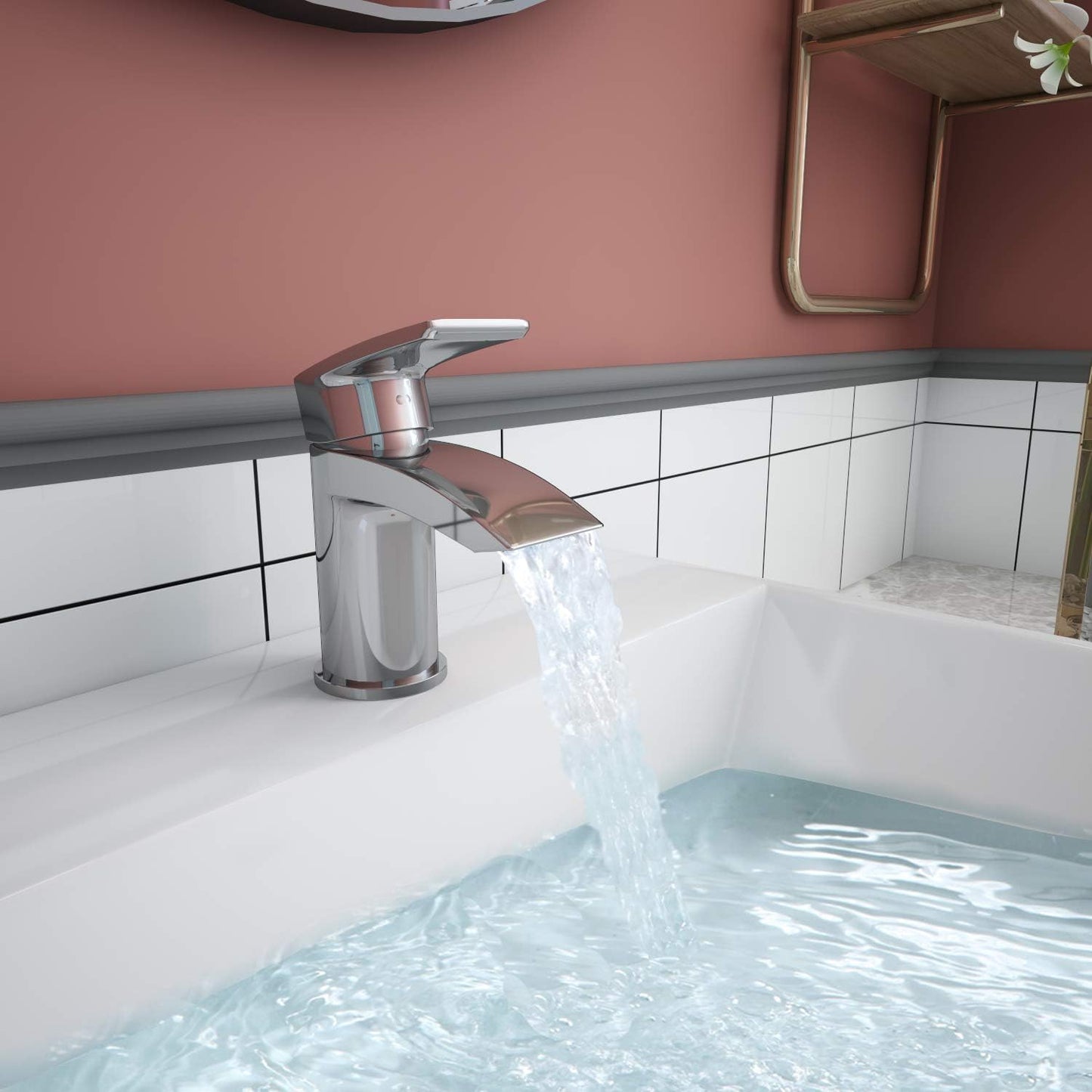Funime Basin Mixer Tap Waterfall Spout with Waste