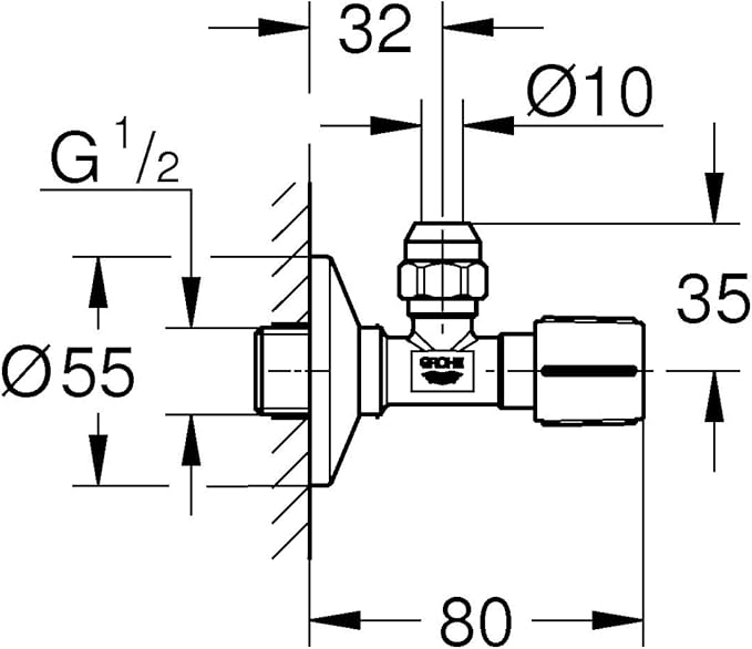GROHE Angle Valve with Ergonomic Metal Handle (Wall Connection 1/2")