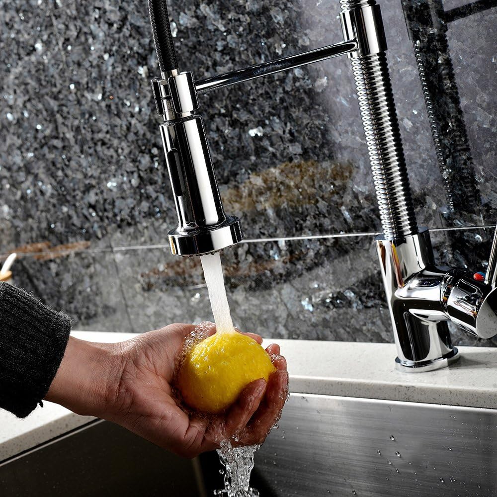 Home Modern High Arch Prep-Rinse Spring Sprayer Pull Down Pull Out Kitchen Sink Mixer Tap