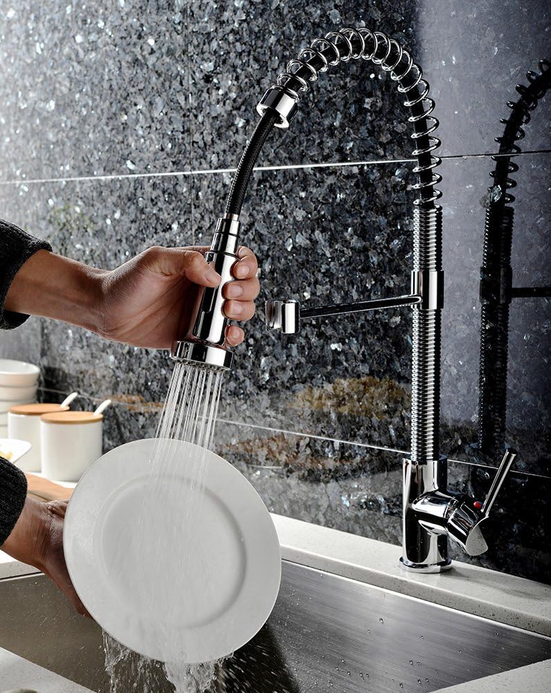 Home Modern High Arch Prep-Rinse Spring Sprayer Pull Down Pull Out Kitchen Sink Mixer Tap