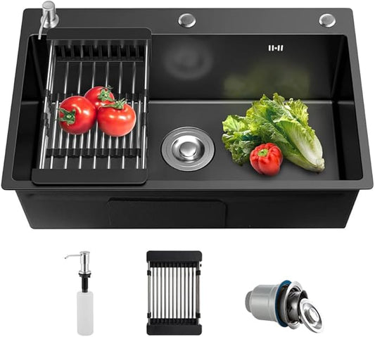 LIJIJUCN Black Single Bowl Stainless Steel Kitchen Sink