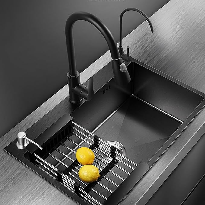 LIJIJUCN Black Single Bowl Stainless Steel Kitchen Sink