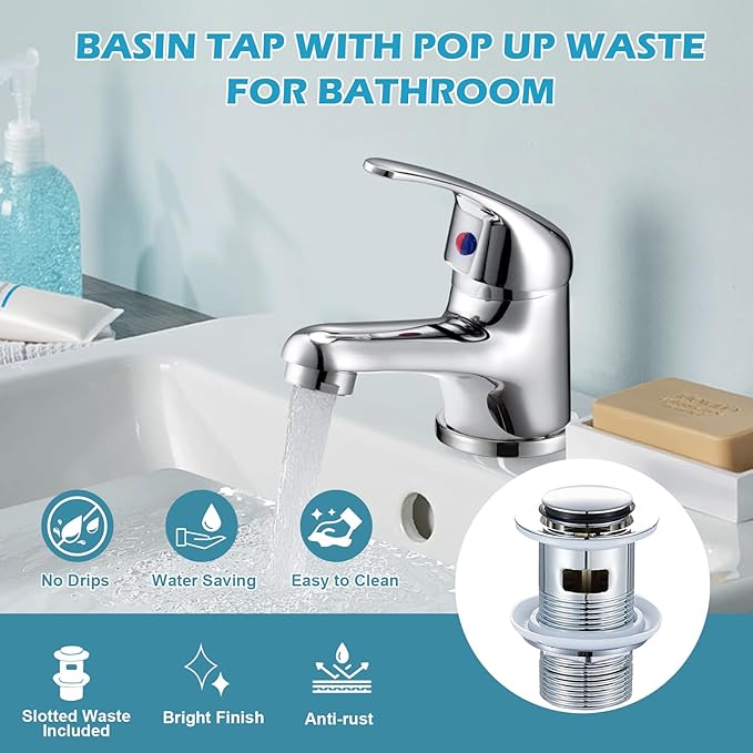 WasserRhythm Basin Mixer Tap with Pop up Waste