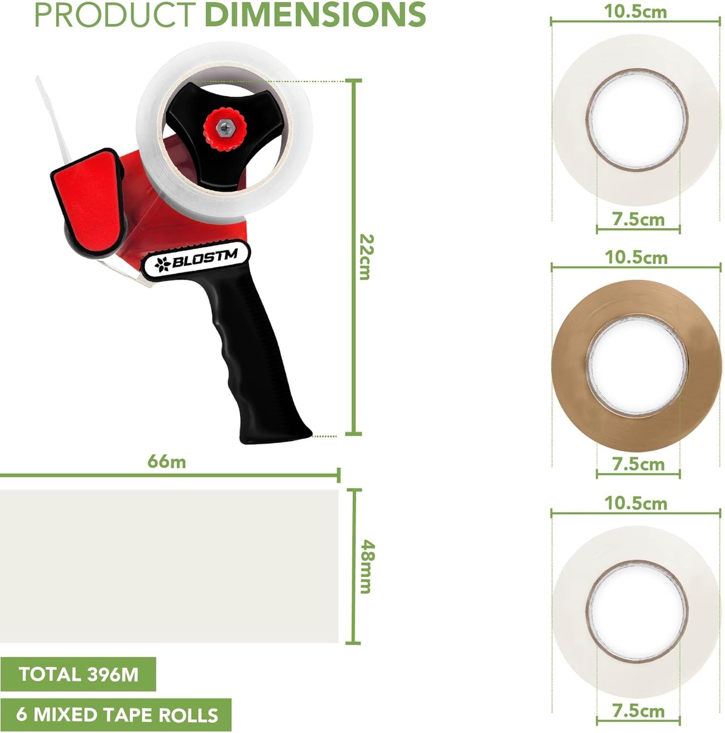 BLOSTM Tape Gun & Mixed Packing Tape 6 PCS