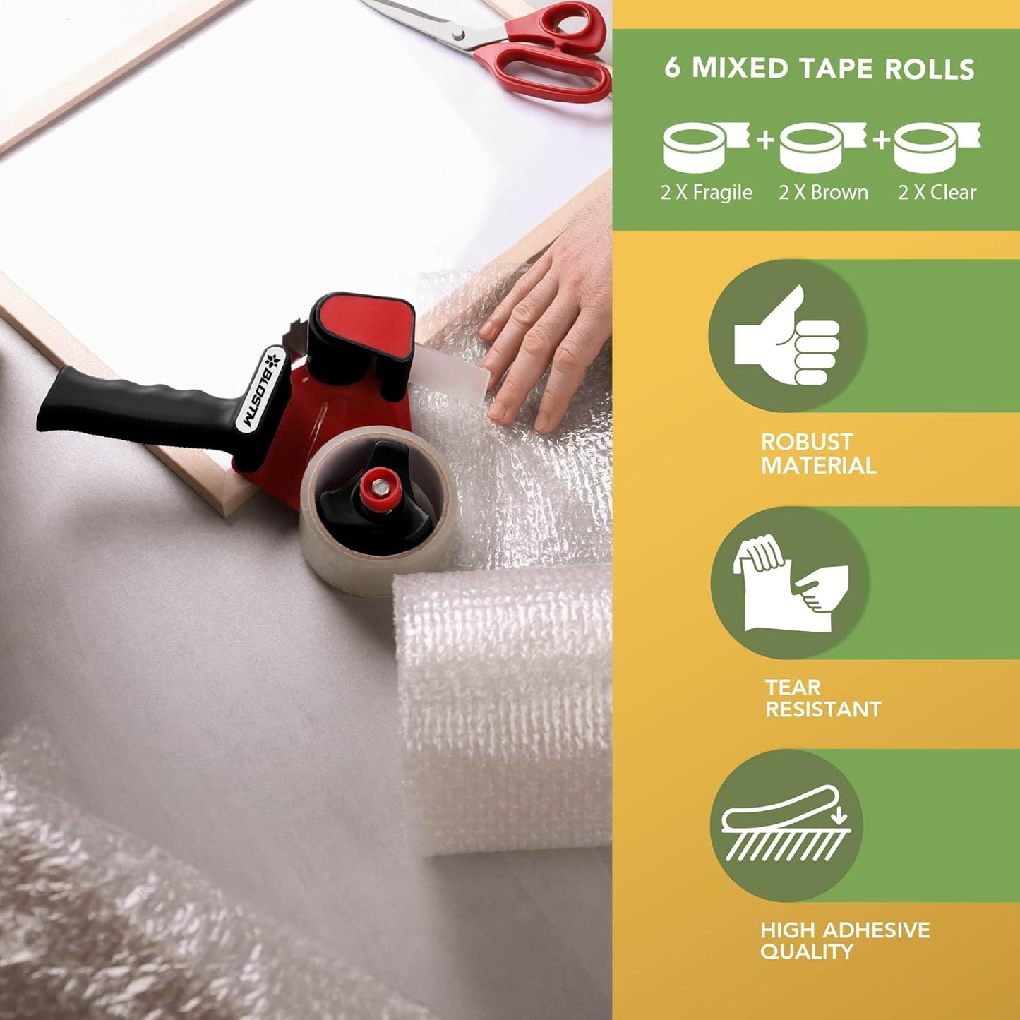 BLOSTM Tape Gun & Mixed Packing Tape 6 PCS