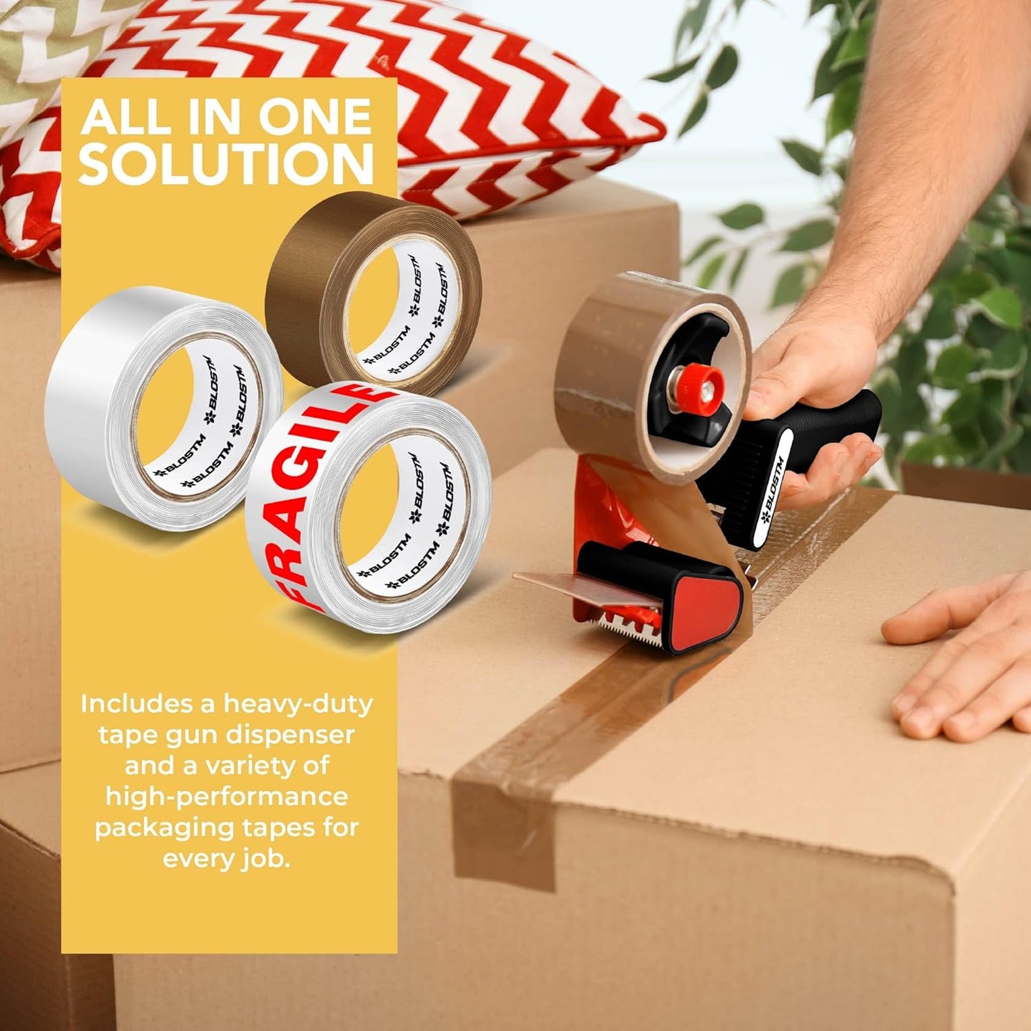 BLOSTM Tape Gun & Mixed Packing Tape 6 PCS