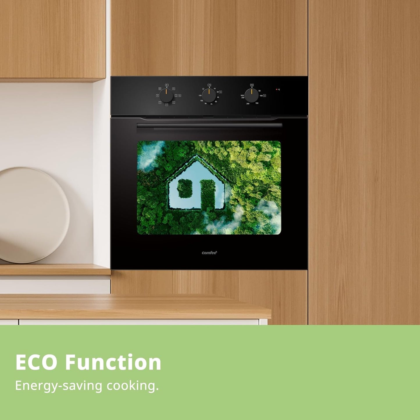 COMFEE' 60cm Built-in Electric Fan Oven, 60 Litre, 8 Oven Function with Air Fry