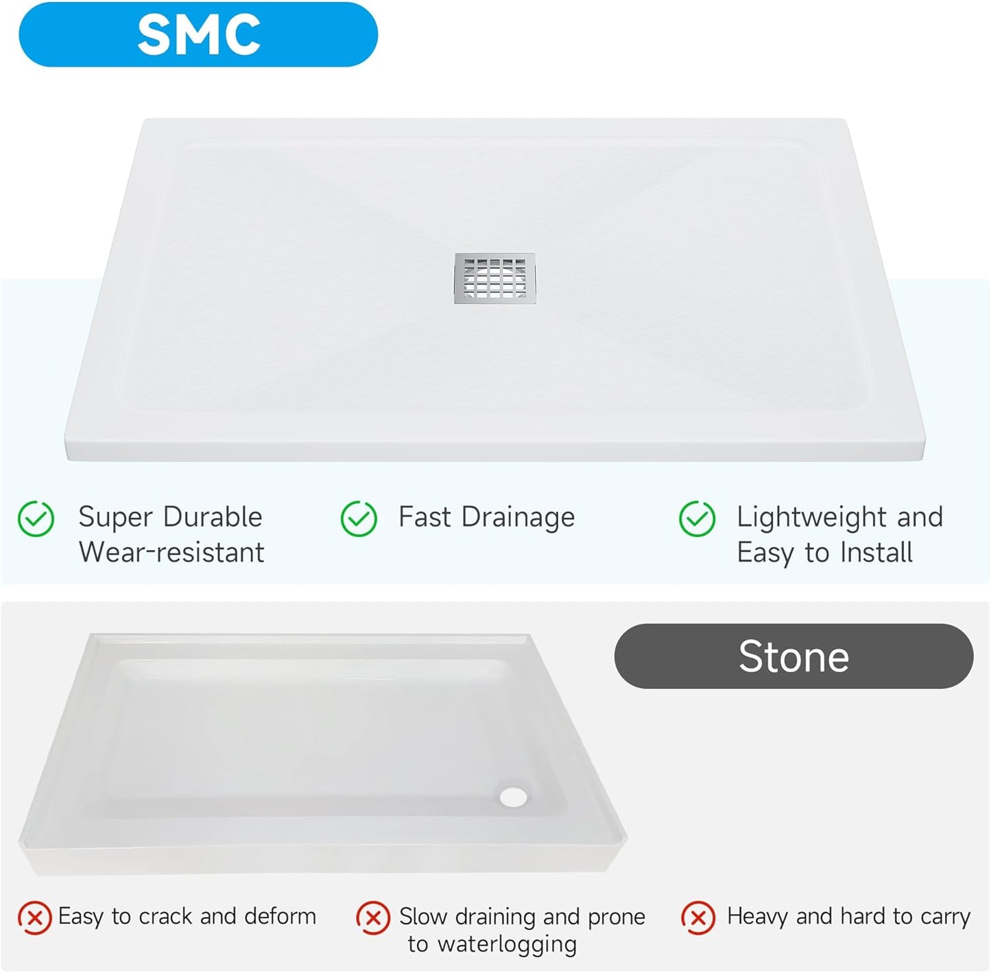 ELEGANT SMC While Rectangular Shower Base Tray (1200 x 800 x 40 mm)