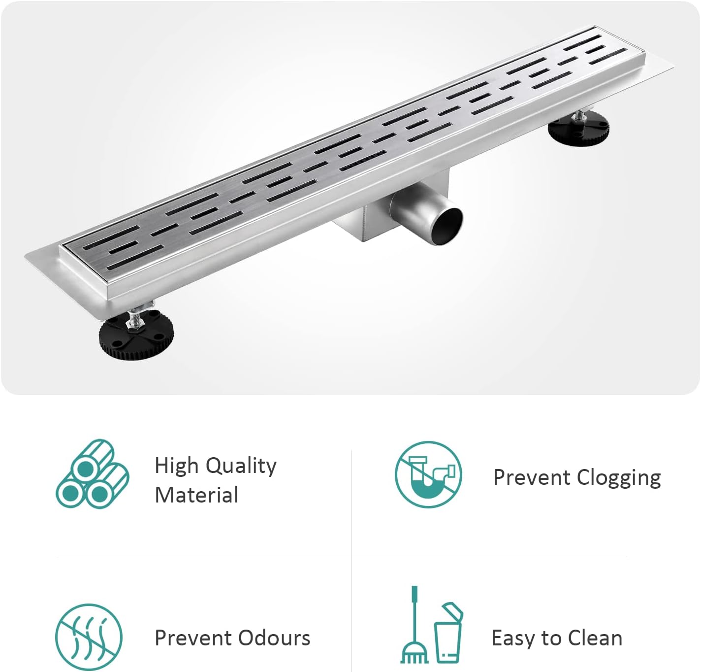 EMKE Invisible Linear Floor Shower Drain - 600mm Stainless Steel with Odor Stop and Hair Strainer