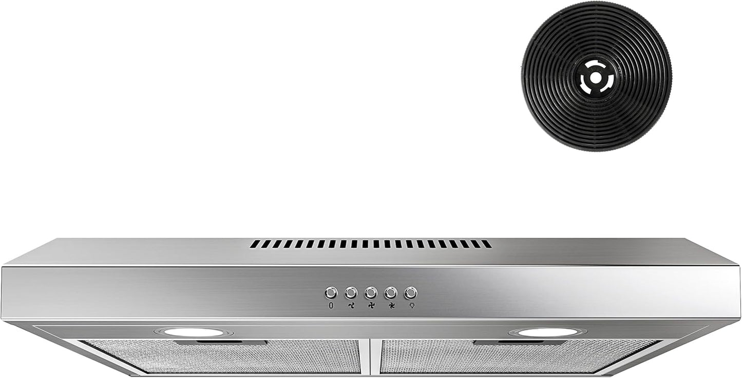 FIREGAS 60cm Cooker Hood Extractor Fan, Stainless Steel Extractor Hood with Brushless Motor, Dual Top/Back Venting & Recirculation Mode