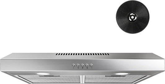 FIREGAS 60cm Cooker Hood Extractor Fan, Stainless Steel Extractor Hood with Brushless Motor, Dual Top/Back Venting & Recirculation Mode