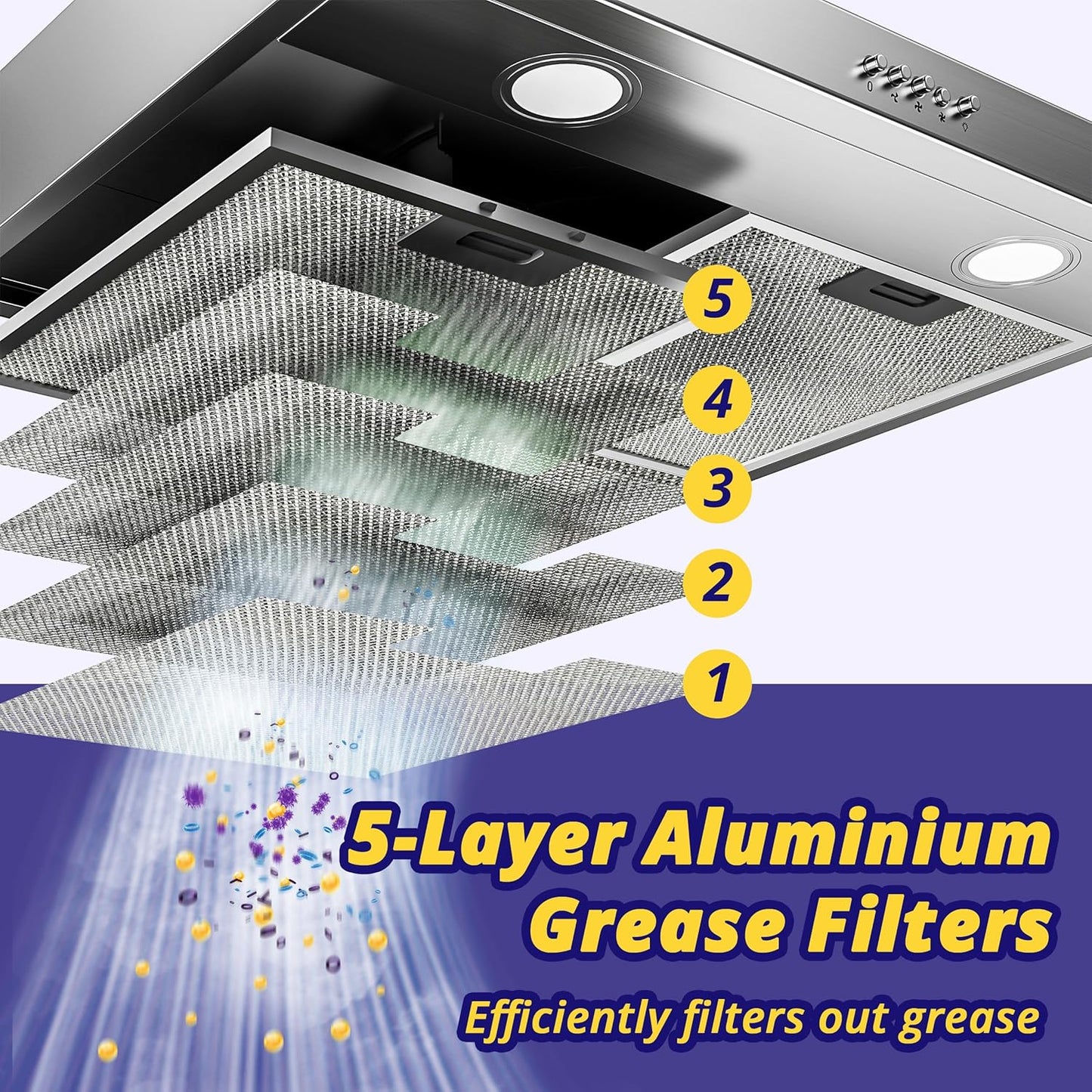 FIREGAS 60cm Cooker Hood Extractor Fan, Stainless Steel Extractor Hood with Brushless Motor, Dual Top/Back Venting & Recirculation Mode