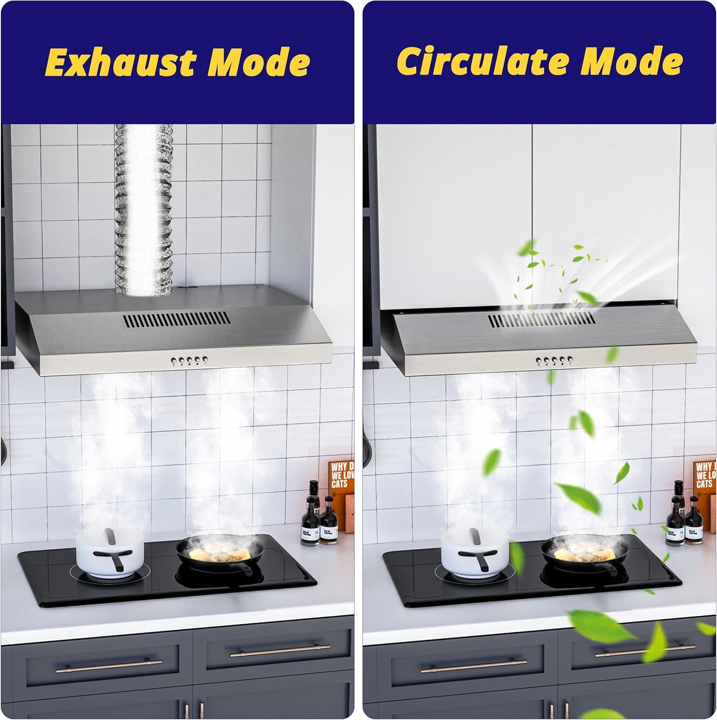 FIREGAS 60cm Cooker Hood Extractor Fan, Stainless Steel Extractor Hood with Brushless Motor, Dual Top/Back Venting & Recirculation Mode
