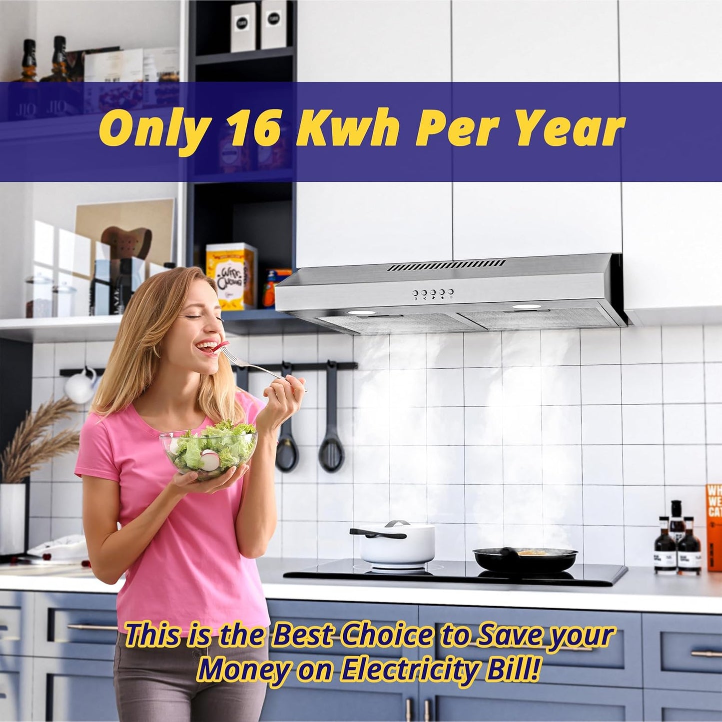 FIREGAS 60cm Cooker Hood Extractor Fan, Stainless Steel Extractor Hood with Brushless Motor, Dual Top/Back Venting & Recirculation Mode