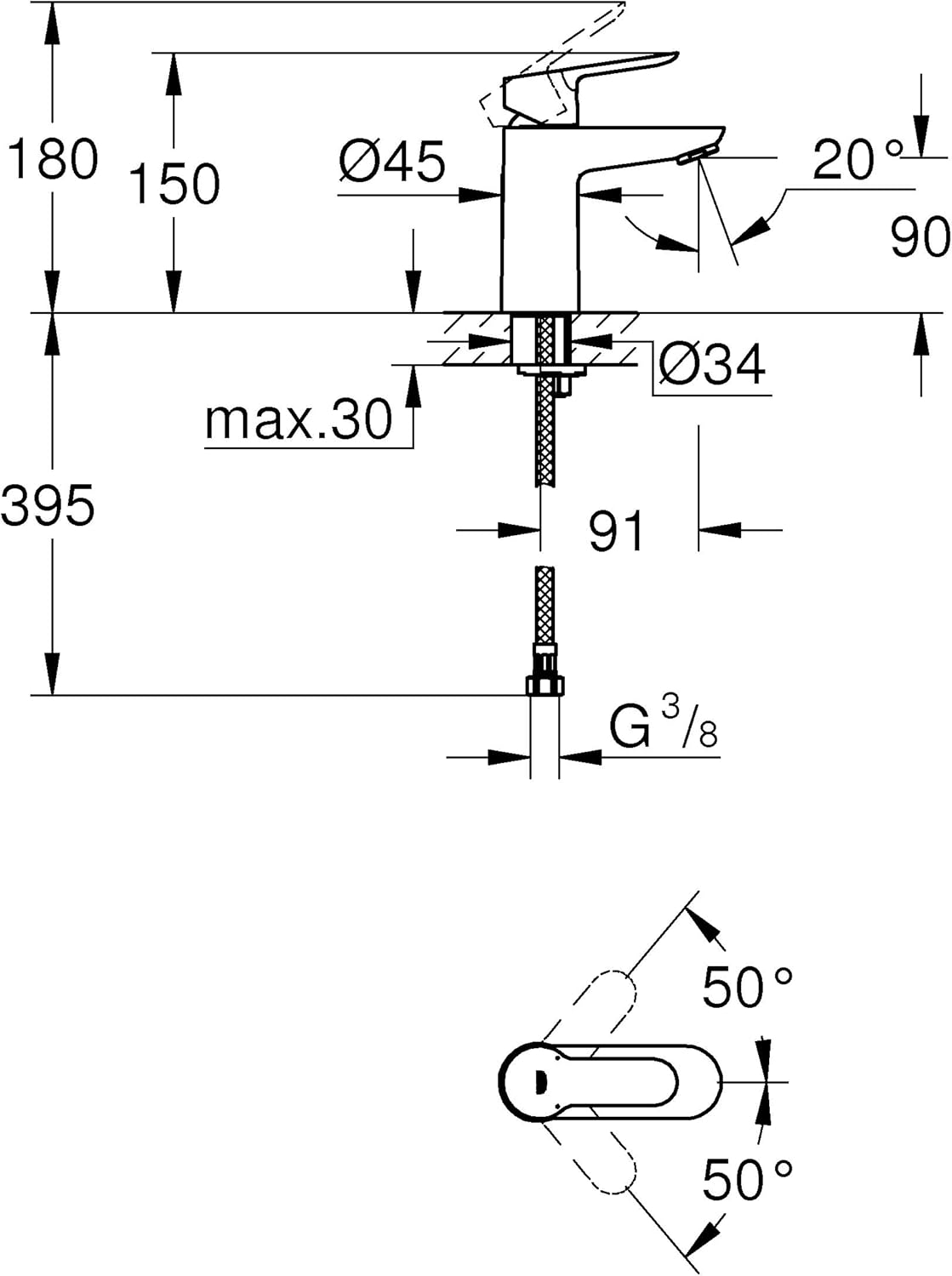 GROHE BauEdge Basin Mixer Tap