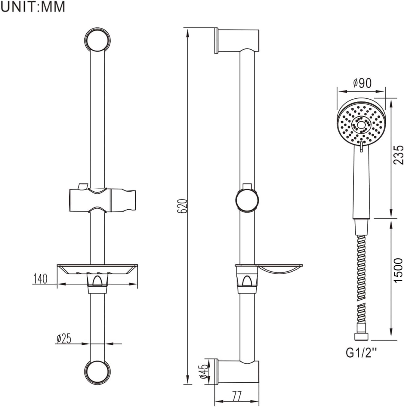 Ibergrif M20903 Shower Riser Kit, Shower Slide Bar with Shower Head