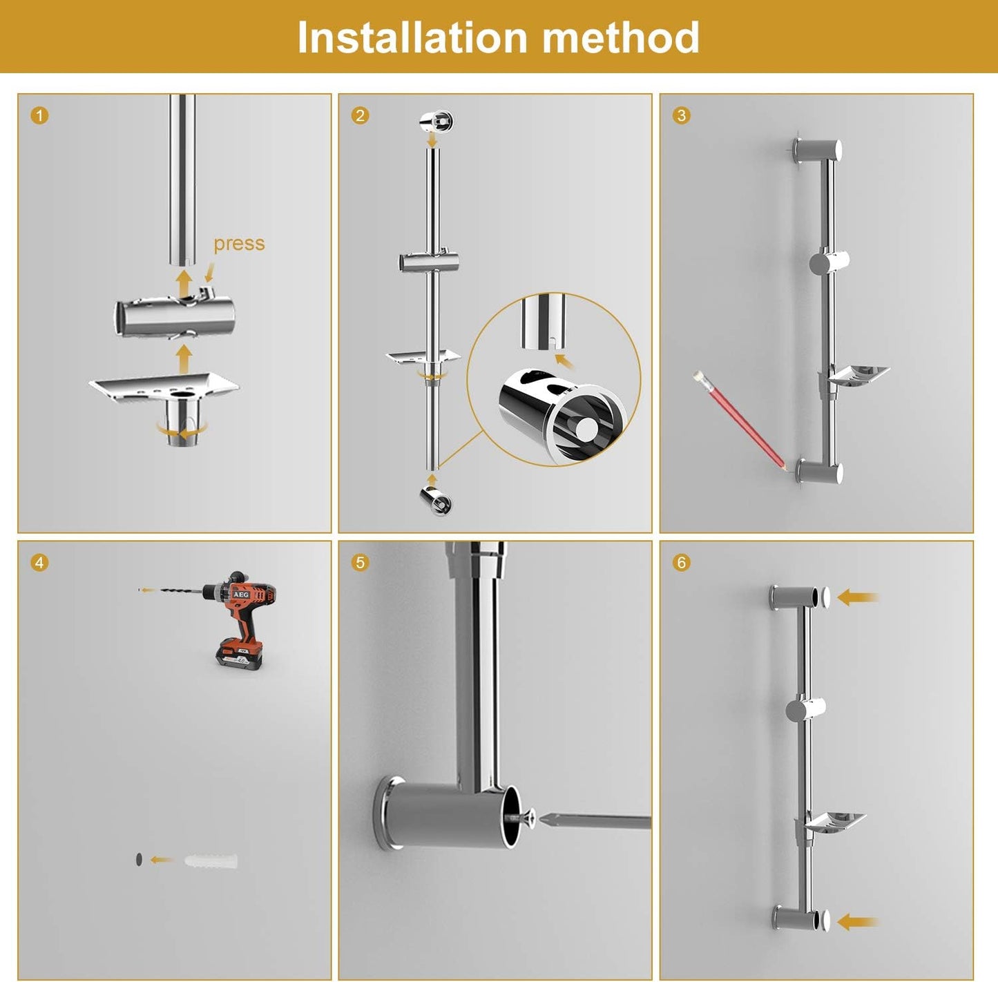 Ibergrif M20903 Shower Riser Kit, Shower Slide Bar with Shower Head