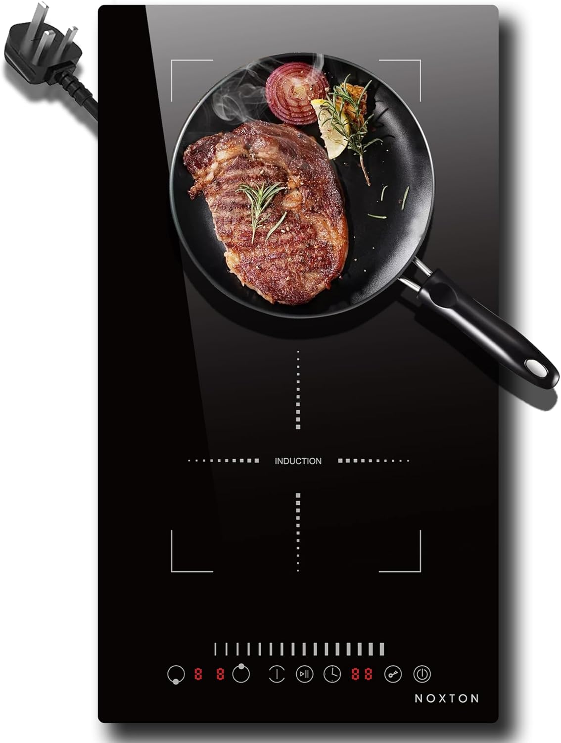 Noxton 2 Zone Induction Hob with slider, 30cm Electric Hob Flex Zone for Barbecue Pan, 2800W