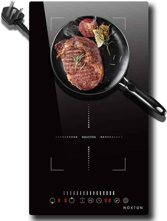 Noxton 2 Zone Induction Hob with slider, 30cm Electric Hob Flex Zone for Barbecue Pan, 2800W