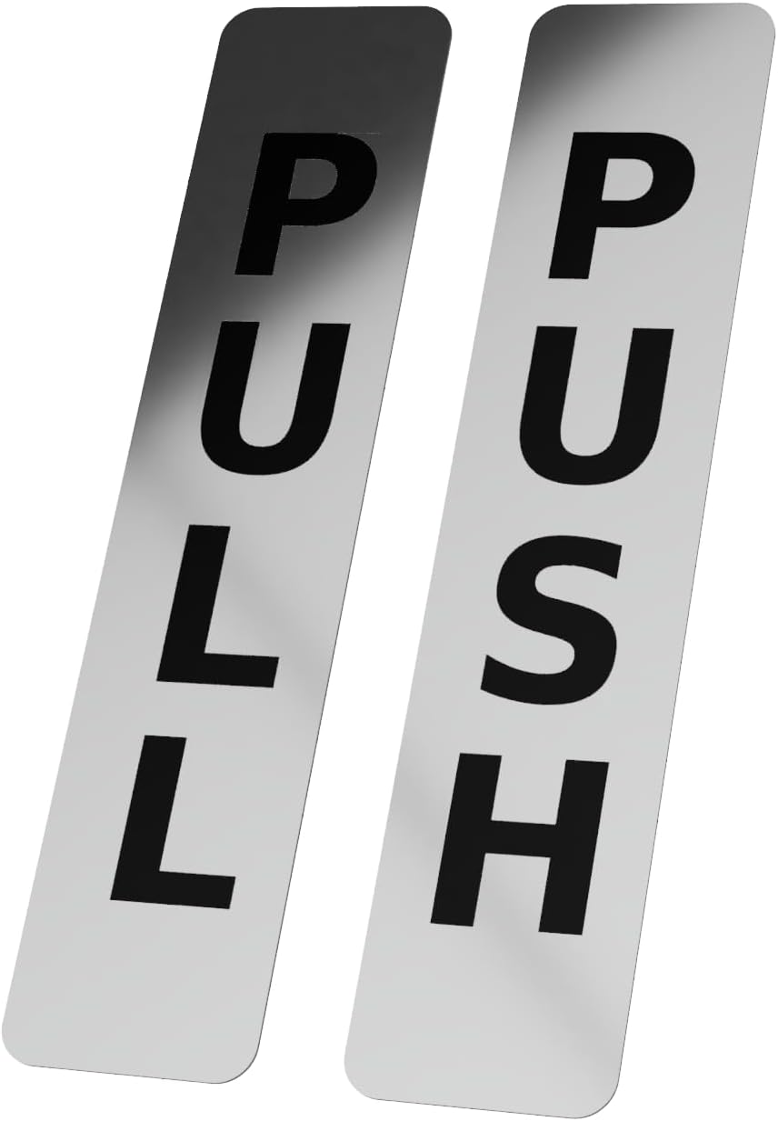 SILVER Push Pull Set Pair of Door Signs