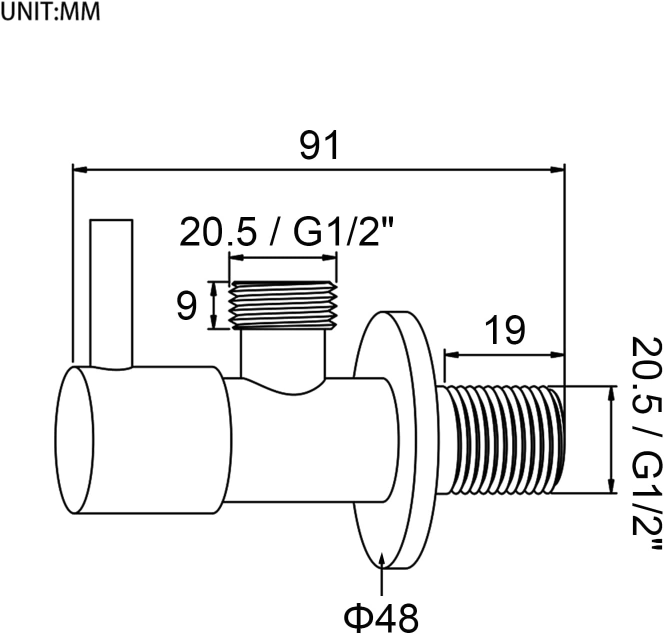 Ibergrif 1/2" x 1/2" BSP Angled Isolating Valve, Wall Mounted Angle Valve