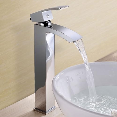 Modern Chrome Bathroom Waterfall Tall Basin Mono Mixer Tap