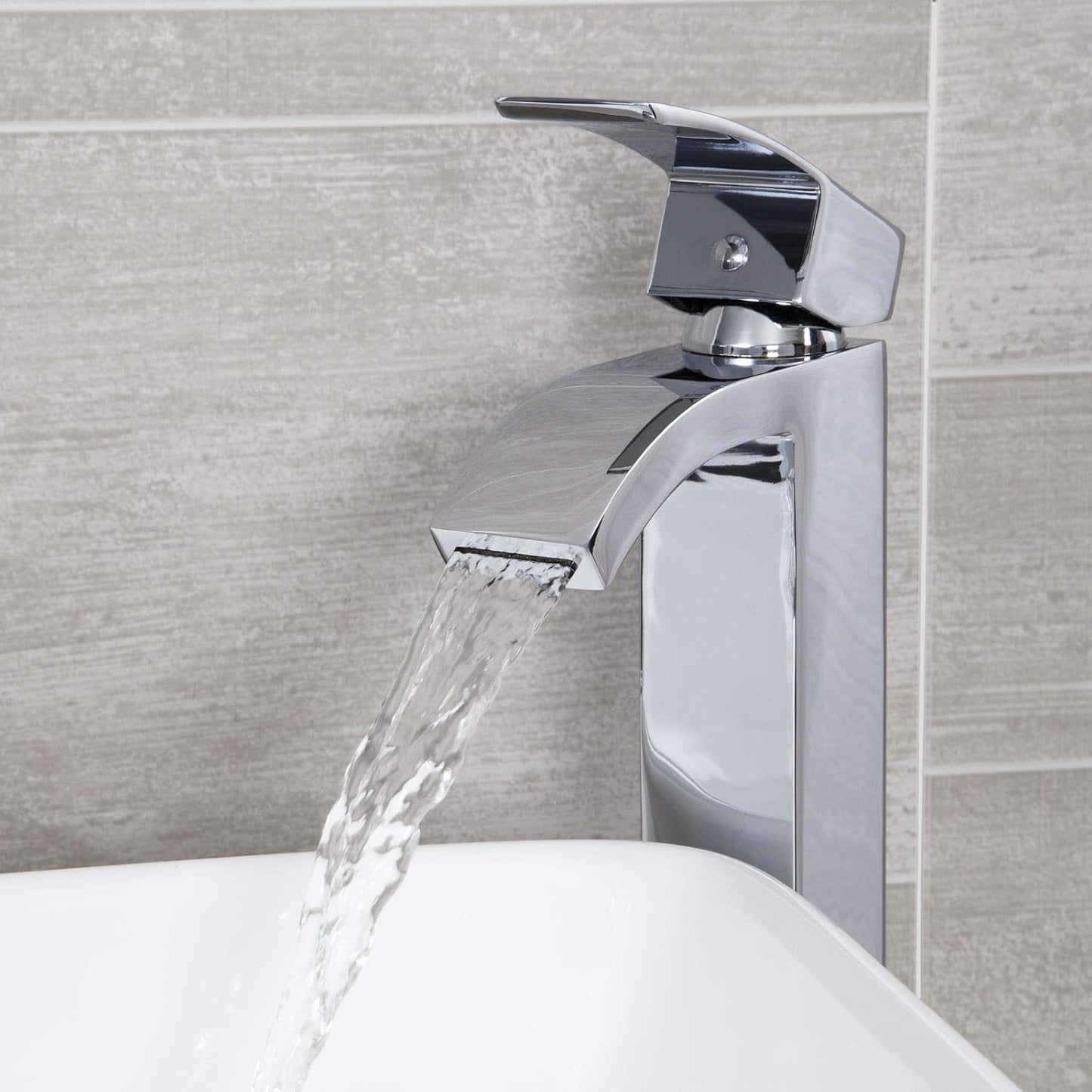 Modern Chrome Bathroom Waterfall Tall Basin Mono Mixer Tap